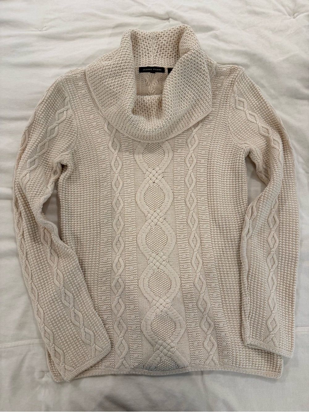 Jeanne Pierre Cable Knit Cowl Neck Sweater